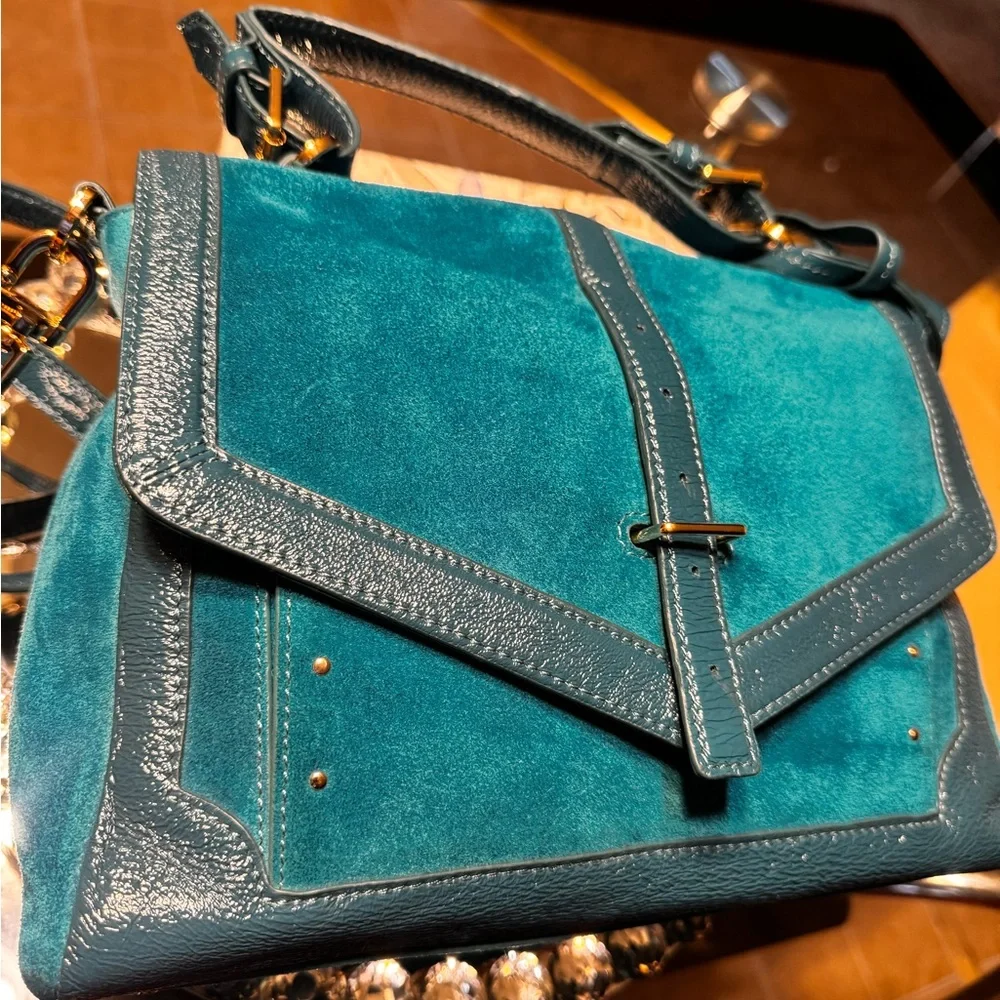 NWOT Tory Burch All Suede and Leather Trim 797 Satchel Messenger Crossbody Bag.
